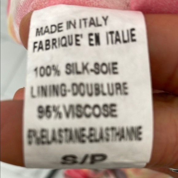 Floral Pink & Cream Blouse 100% Silk Lined Long Sleeve Round Neckline Size S - Picture 6 of 8